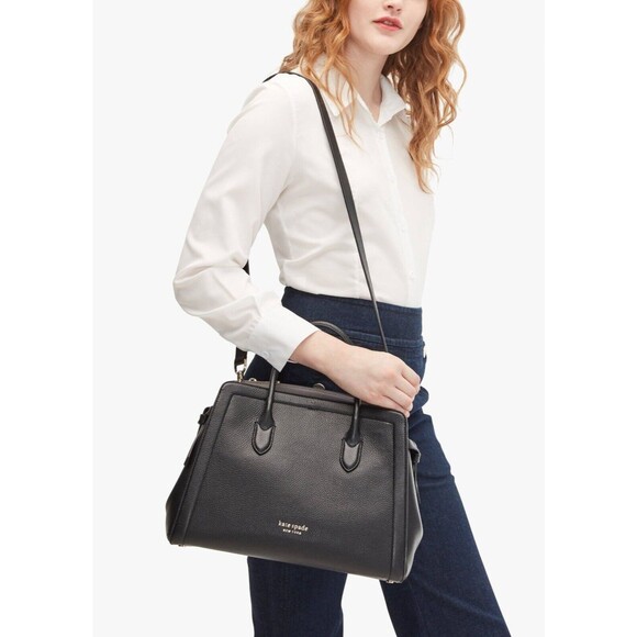 New Kate Spade Knott Pebble Leather Large Satchel Leather Black - Picture 7 of 8